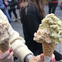 Pistachio and hazle nut ice cream (1.40 € each) at Eiscafe Puro in Heidelberg