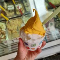 Lemon and mango ice cream in a cup at Eiscafe Puro in Heidelberg