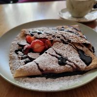 Chocolate and strawberries pancake at Creperie de Mari in Oslo