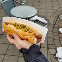 Vegan Hot Dog with pickled cucumbers at Akureyri Hot Dog Stand in Akureyri