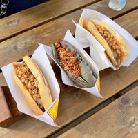 Bean Dog and Volcano 🌋   at Akureyri Hot Dog Stand in Akureyri