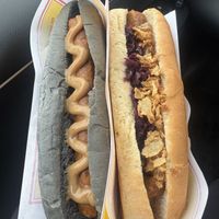 Black sheep and red cabbage  at Akureyri Hot Dog Stand in Akureyri