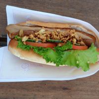 Vegan hot dog with vegetables at Akureyri Hot Dog Stand in Akureyri