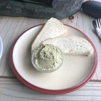 Homemade hummus. Pretty sure it was lemon and coriander.  at The Book Rest in Exmouth