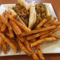 Grilled Seitan Steak w/ Cajun Fries at More Life Cafe in Jersey City