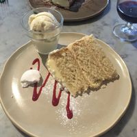 Vegan lemon drizzle cake with vanilla ice cream  at The Quarter in Liverpool