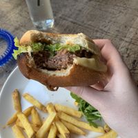 Vegan burger and fries  at City Wine Bar & Kitchen in Liverpool