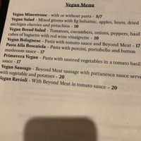 Vegan menu at Amore in Grand Rapids