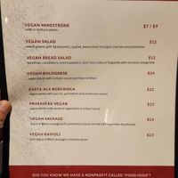 Vegan Menu at Amore in Grand Rapids