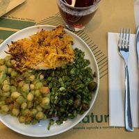 Tortino di tofu, ceci in salsa e orzo con pesto di cavolo nero #Veganuary at Contrà del Sole in Bassano Del Grappa
