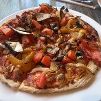 Roasted veggie pizza without cheese   at Base Camp Pizza Co in South Lake Tahoe