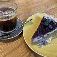 Vegan blueberry cheesecake and coffee   at Stadtproviant in Bamberg