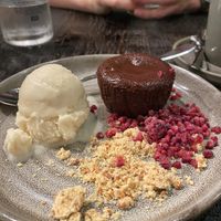 Vegan chocolate lava cake  at Ellis Gourmet Burger in Bruges