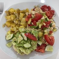 Potatoes, avocado, cucumbers and tomatoes from the market   at Central Farm Market in Budva