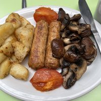 Vegan breakfast with mushrooms   at Crumbs Kitchen in Cardiff