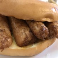 Vegan sausage bagel at Thought Foundation in Birtley