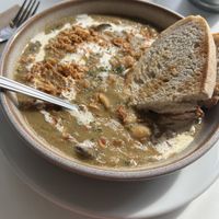 Miso leek and white bean stew  at Hive Coffee Company in Jarrow