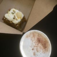 white chocolate pumplin cake, eggnog latte at Hive Coffee Company in Jarrow