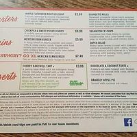 Vegan menu at Prince of Wales in Jarrow