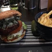 “Plant-based burger”, think it’s the Beyond Meat burger. at The Sheep Heid Inn in Edinburgh