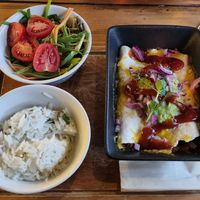 Vegan enchiladas with fragrant rice and green bean salad at The Shinfield Arms in Reading