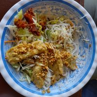 Bún (vermicelli salad) with lemongrass tofu (half eaten) at Hanh Phuc - Vegetarian Restaurant in Surry Hills