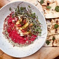 Hummus de remolacha y zanahoria ahumada at KAIME in Medellin