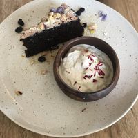 Torta de chocolate con helado de coco at KAIME in Medellin