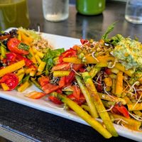 Salad on dense bread at NektaR in Crete