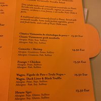 Menu  at Boa-Bao in Lisbon