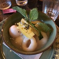 Vegan dessert- black sesame dumpling with lychee at Boa-Bao in Lisbon