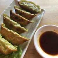 Sauce the saving grace here, gyoza filled with vegetable mush, not Asian in flavour at all.. at Taya Washoku Deli in Vienna