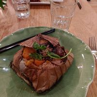 Lotus leaves wrapping Jasmine rice, unique veggies. Steamed, no oil. Delicious. Wish I had a photo of the silken tofu chocolate orange mousse at Green Elephant Vegetarian Bistro in Portland