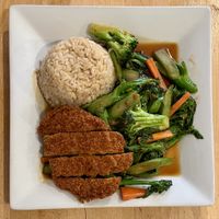 Chinese Broccoli and Crispy Breaded Soy Filet  at Green Elephant Vegetarian Bistro in Portland