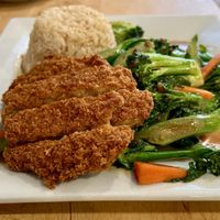 Chinese Broccoli and Crispy Breaded Soy Filet  at Green Elephant Vegetarian Bistro in Portland