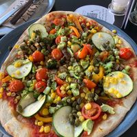 Veggie garden with added broccoli and capers.  at Stripped Pizza - Claraplatz in Basel