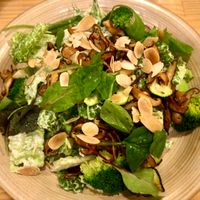 Caesar salad! Absolutely delicious. Creamy dressing, broccoli, mushrooms, and slivered almonds, with so much flavour.  at DACO in Kaohsiung