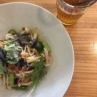 Spaghetti Aglio e olio with mushrooms and asparagus. Had a winter melon lemon drink   at DACO in Kaohsiung