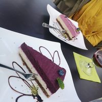 Raw vegan cakes (raspberry and blueberry) at  Bödele Alpenhotel in Schwarzenberg