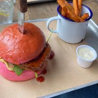 Burger with fries at BrewDog in Brussels