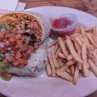 Vegan burrito with fries at Miti Miti in Brooklyn