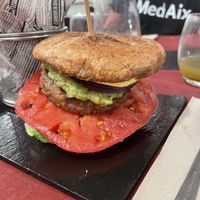 Incredible vegan burger  at Sabores de Sandra in Mallorca