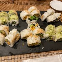 Two orders of the Vege Green Tea, Natto, and Spicy Vege Rolls at Sushi Roll Double Quotation IKI in Osaka
