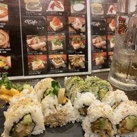 Chef Menue with variations of different vegetarian sushi rolls  at Sushi Roll Double Quotation IKI in Osaka