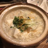 Soymilk Nabe (noodles, pumpkin, greens, tofu)  at Sushi Roll Double Quotation IKI in Osaka