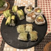 Avocado, Natto, and Green Tea Sushi 😍 at Sushi Roll Double Quotation IKI in Osaka