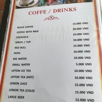 Drink menu at Tam Thanh Sang in Hoi An