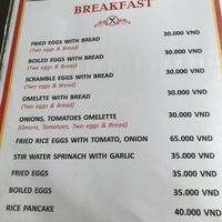 Brekkie menu at Tam Thanh Sang in Hoi An