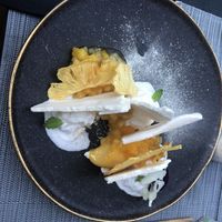 Tasty vegan meringue with sorbet   at Gorilla in Lagos