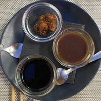 Complimentary peanut snack and gyoza dipping sauces  at Gorilla in Lagos